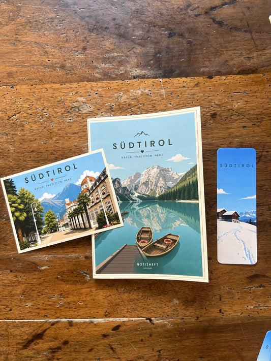 Südtirol Geschenkset – Notizheft, Postkarte & Lesezeichen | 3-teilig