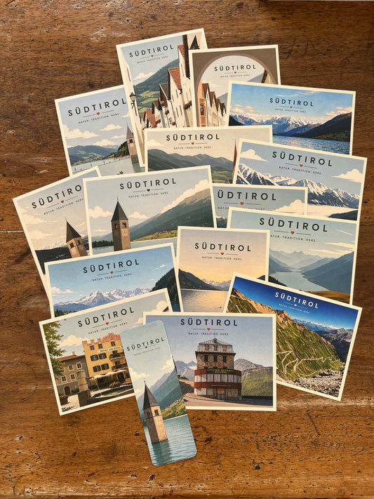 Südtirol Geschenkset „Vinschgau“ 15 Postkarten und ein Lesezeichen